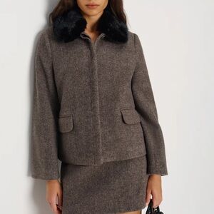 Reformation Brown Blazer with Black Collar